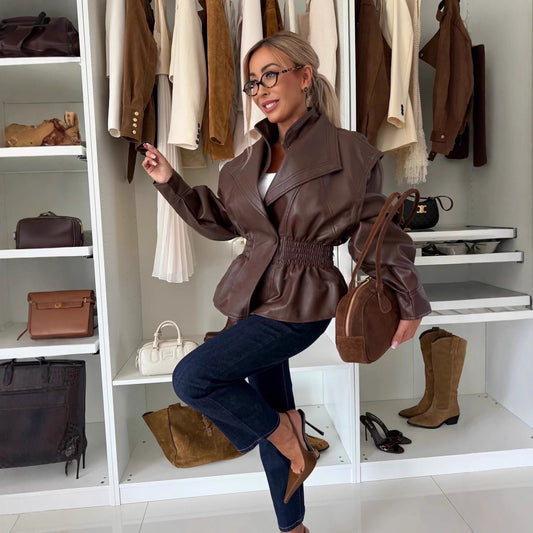 Women's Beautiful Russian Lapel Imitation Leather Jackets