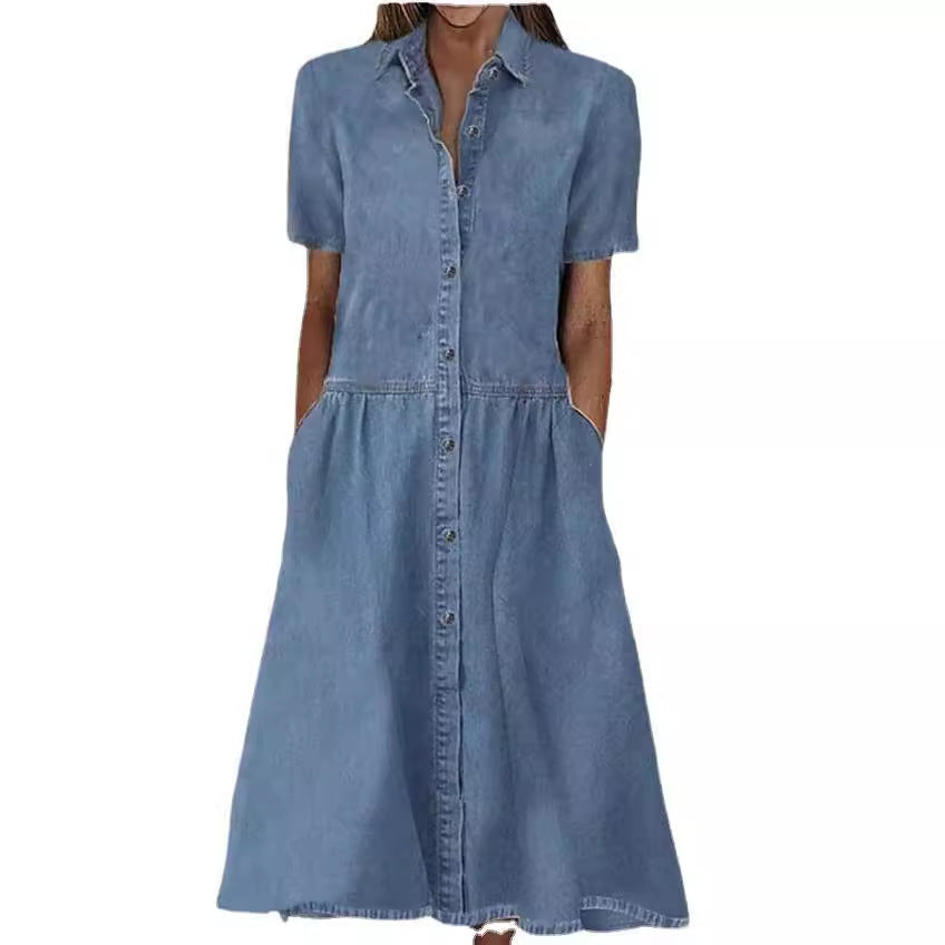 Slouchy Graceful Collar Casual Denim Sleeve Dress