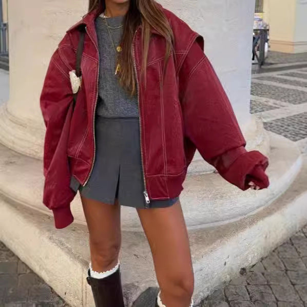 Women's Fashion Loose Lapel Long Sleeves Retro Jackets