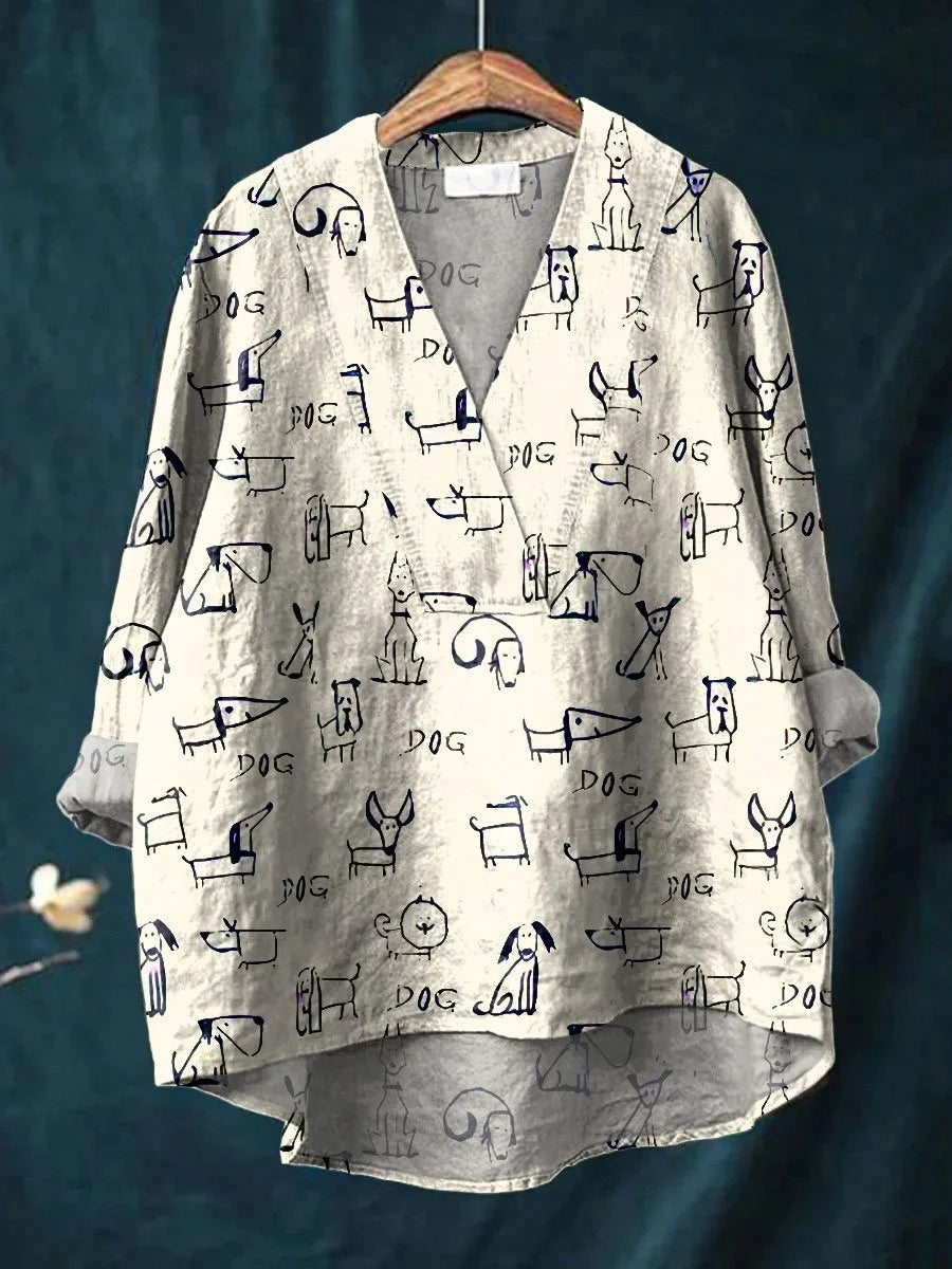Women's Loose Printed Shirt For Long Sleeve Blouses