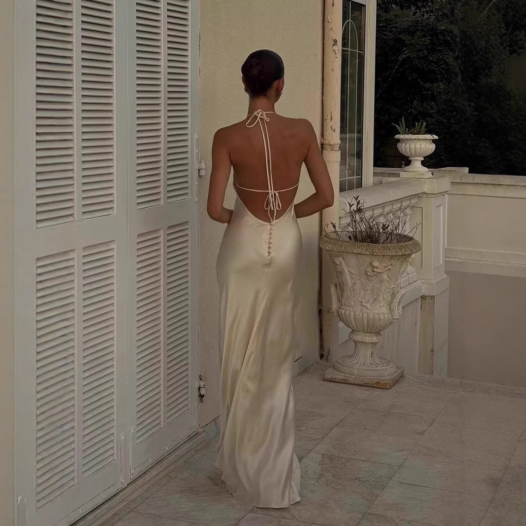 Backless Halter Suspender Dress Simple Imitation Dresses