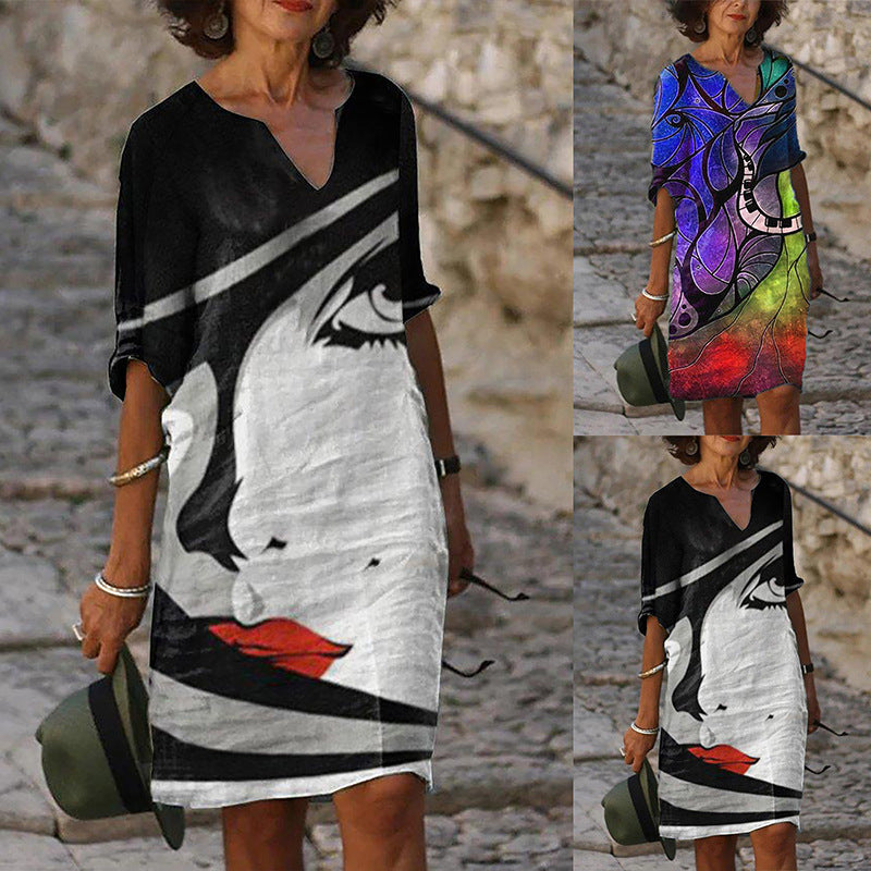 Women's Dress Autumn Fashion Positioning Flower Pattern Dresses