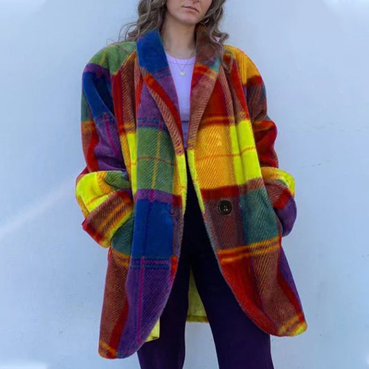 Women's Autumn Long Sleeve Lapel Printed Woolen Coats