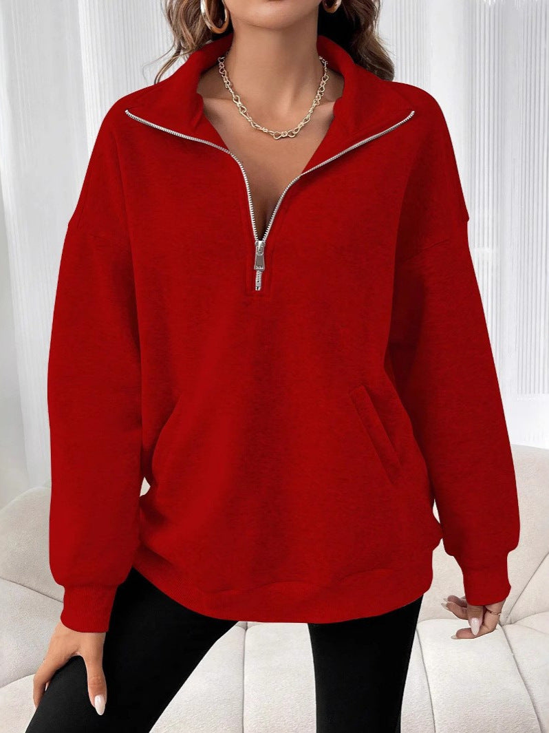 Women's Commute Zipper Sexy Design Lapel Pocket Loose Long Tops
