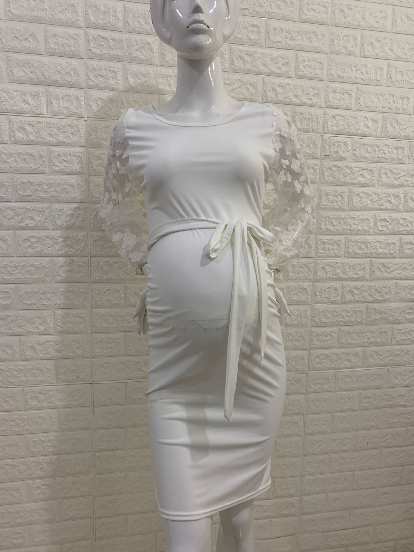 Women's Flower Long Sleeve Stretch Round Neck Dresses