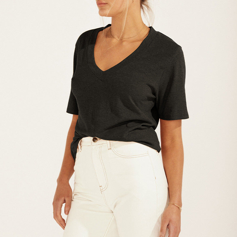Women's Deep Design T-shirt Summer Knitted Hemp Bamboo Blouses