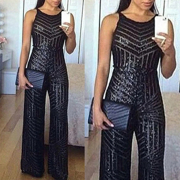 Noble Temperament Sequin Sequined Sleeveless Pullover Pants