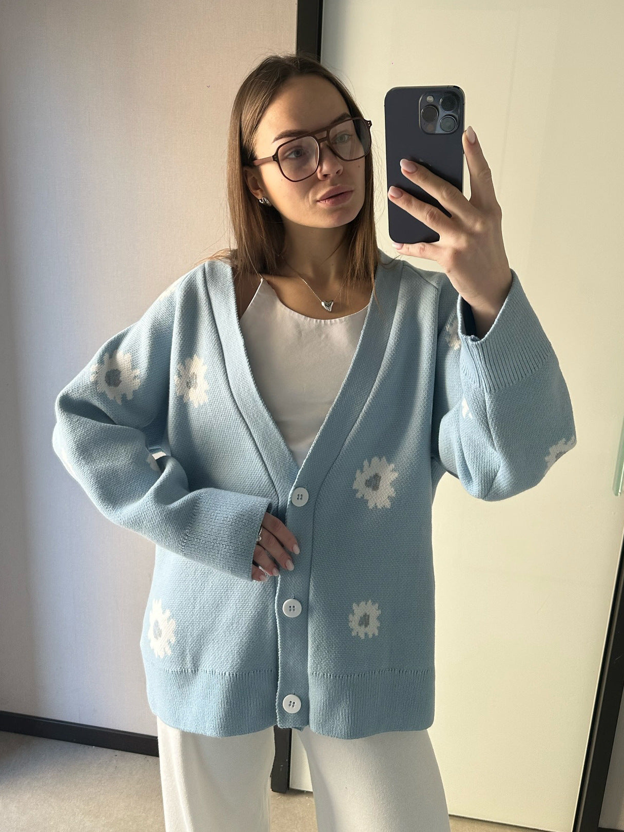 Pretty Graceful Innovative Printed Loose Single-breasted Sweaters