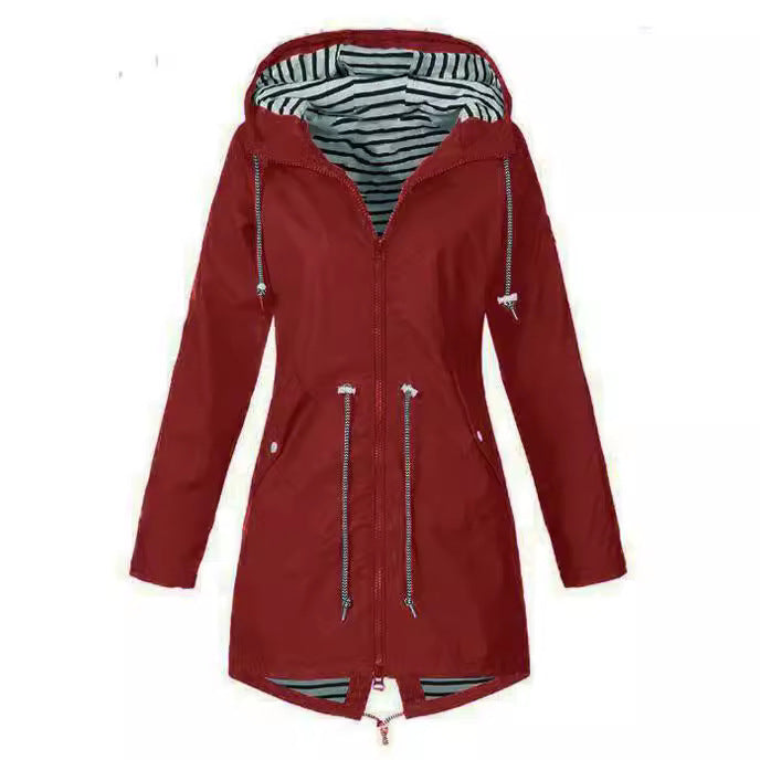 Striped Shell Outer Wear Waterproof Hooded Coats
