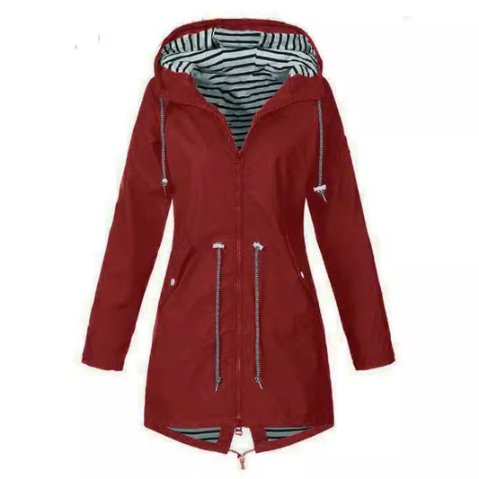 Striped Shell Outer Wear Waterproof Hooded Coats