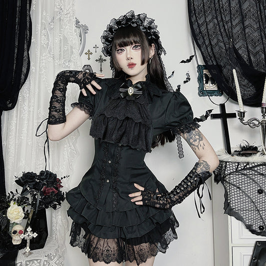 Women's Goth Style Sexy Lace Stitching Shirt Blouses