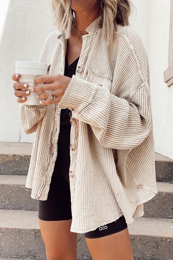 Women's Casual Polo Collar Pocket Stitching Irregular Jackets
