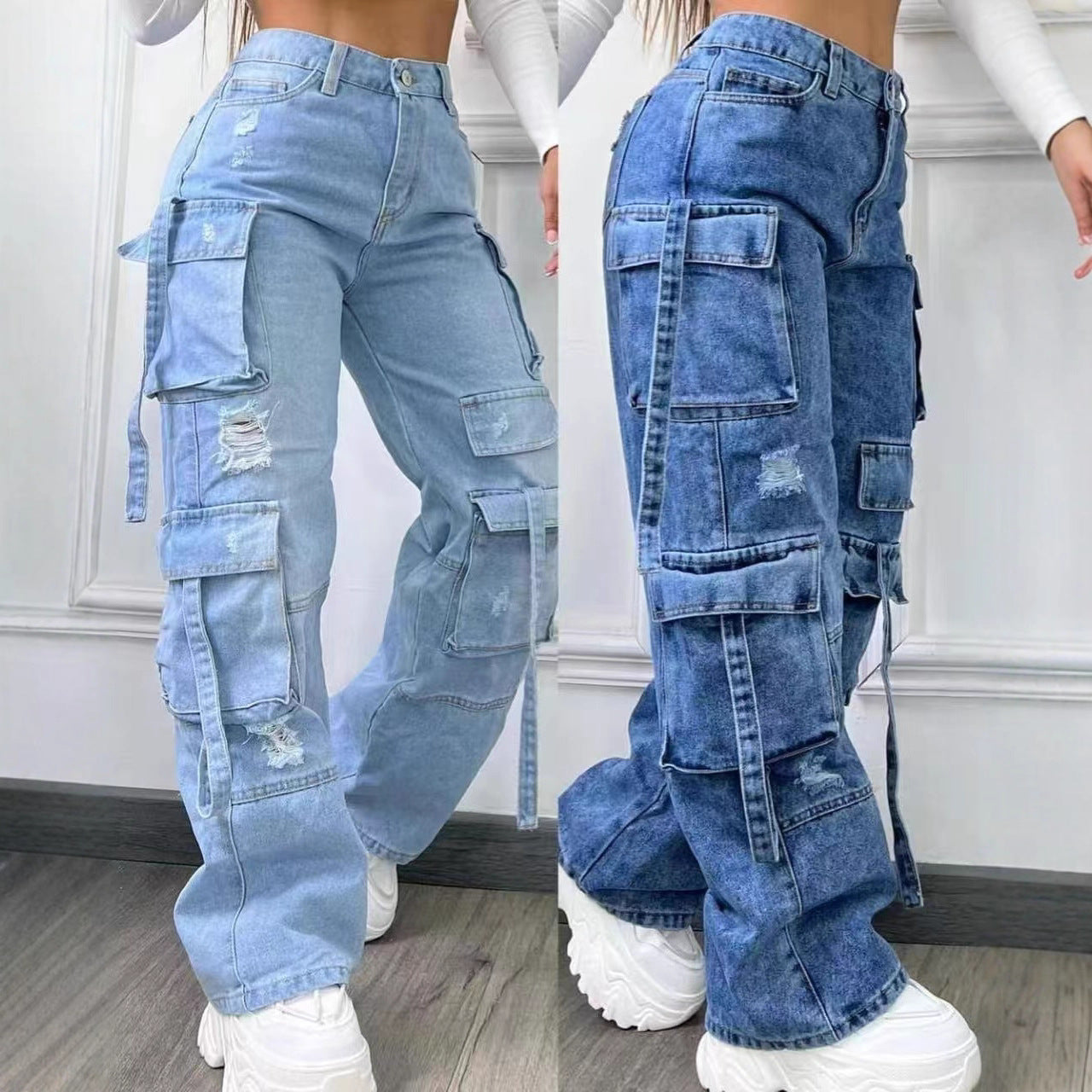 Fashionable Solid Color High Waist Leisure Jeans