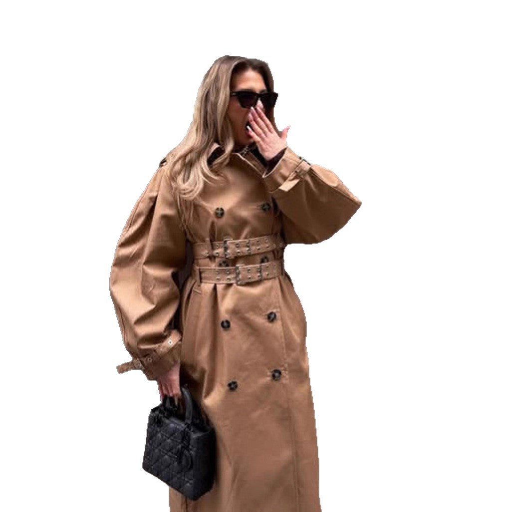 Women's Fashion Temperament Hooded Double Belt Trench Coats
