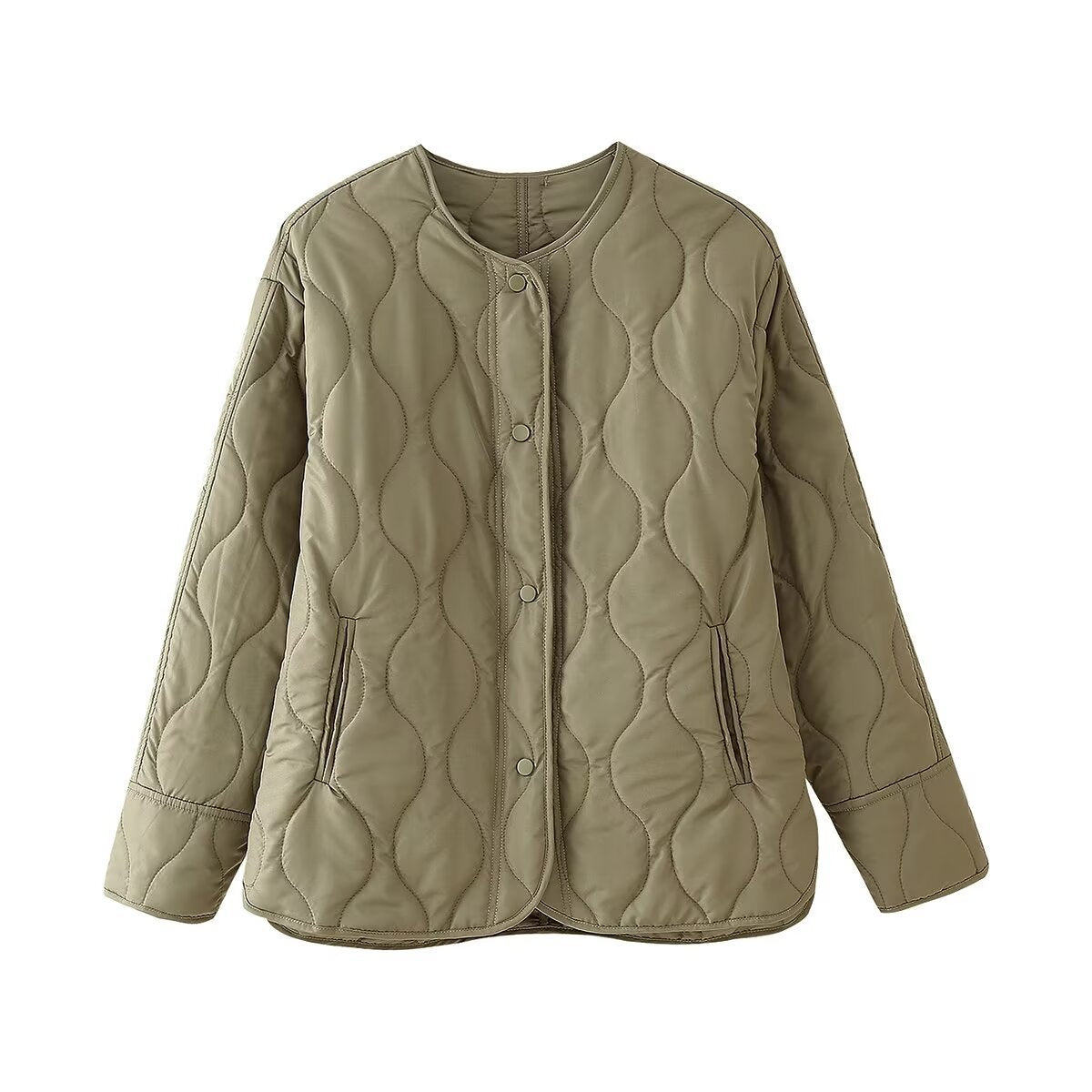Women's Casual Rhombus Round Neck Quilted Loose Jackets
