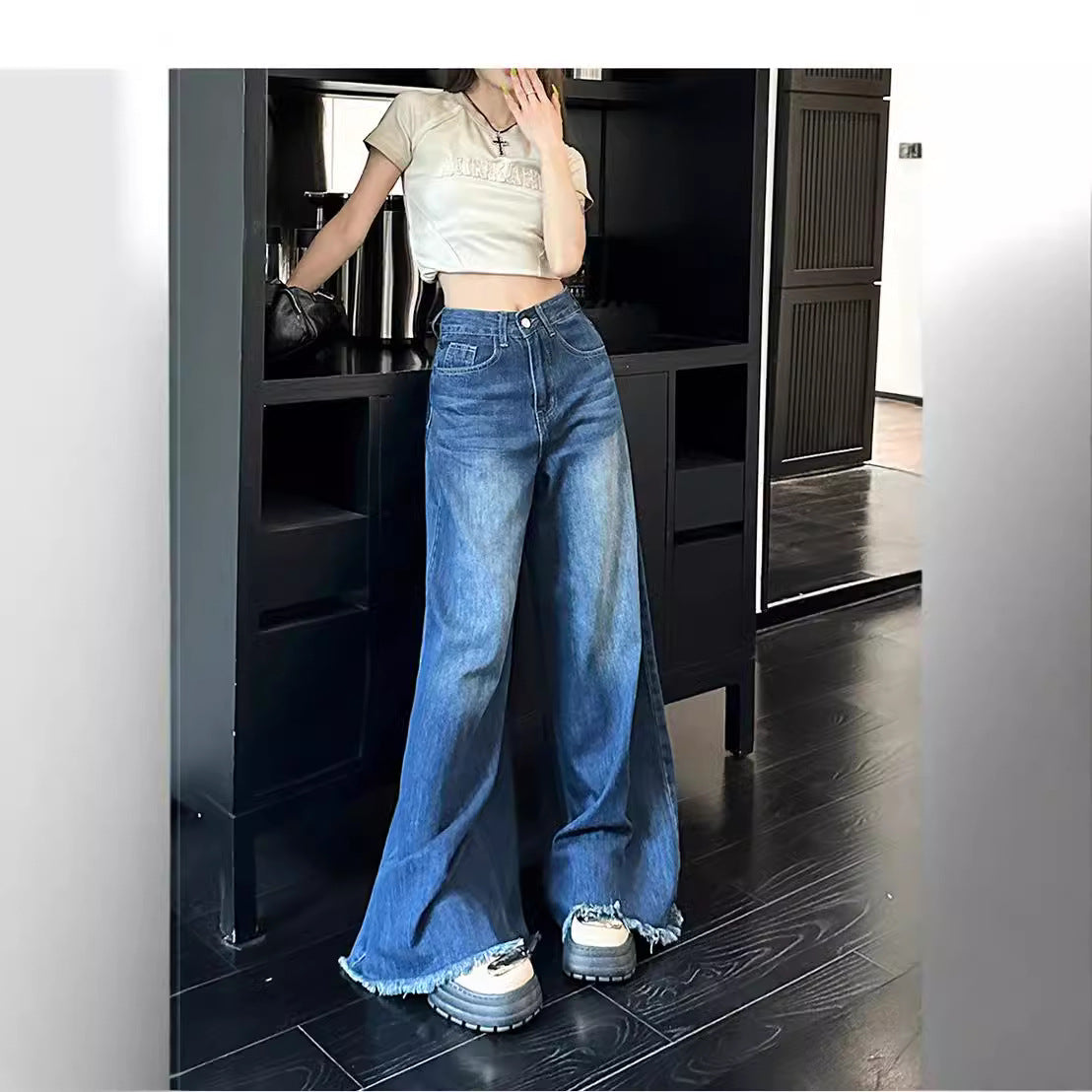Wide Leg Elephant Loose Trousers Raw Jeans