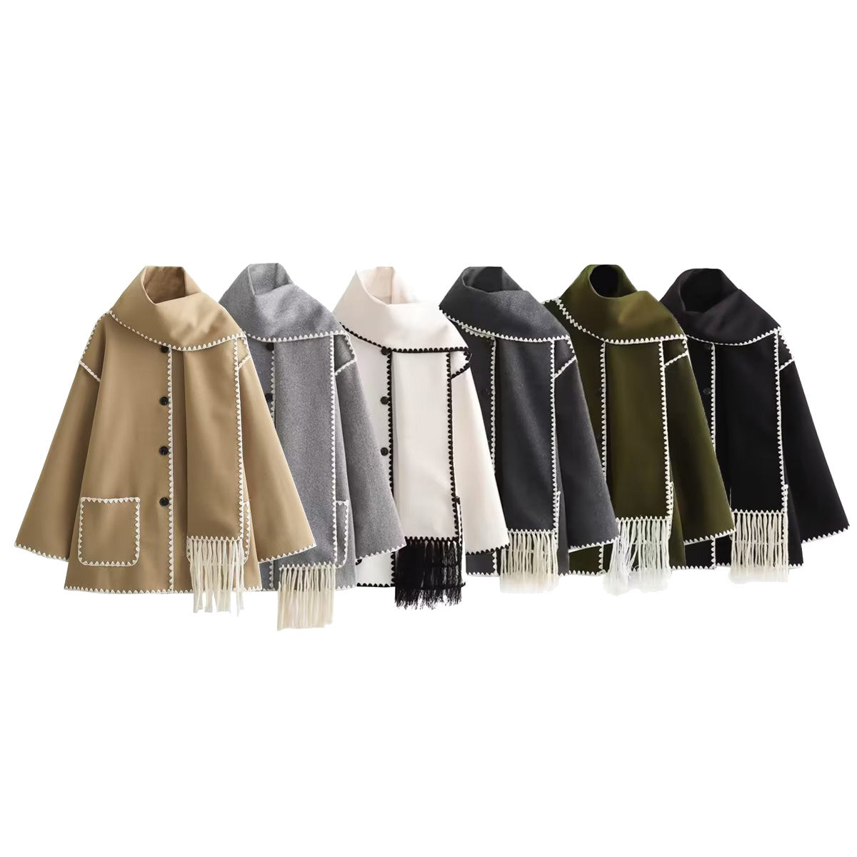 Women's French Fashion Single-breasted Tassel Scarf Stitching Coats