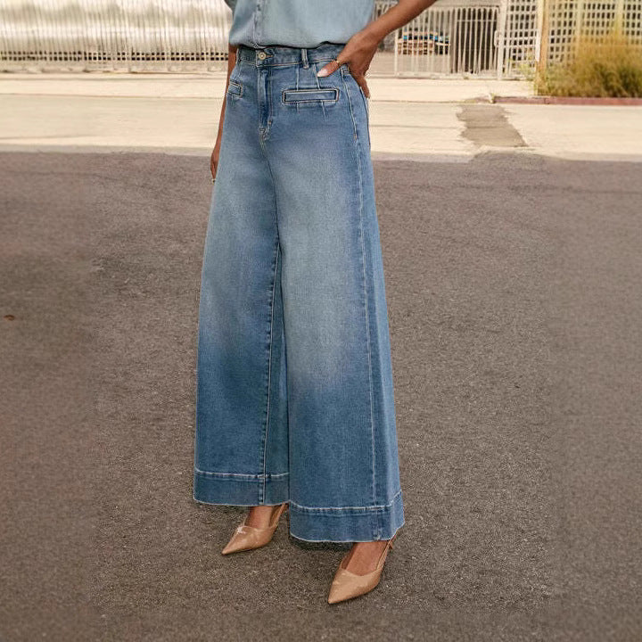 Women's Waist Straight Spring Slimming Wide Leg Jeans