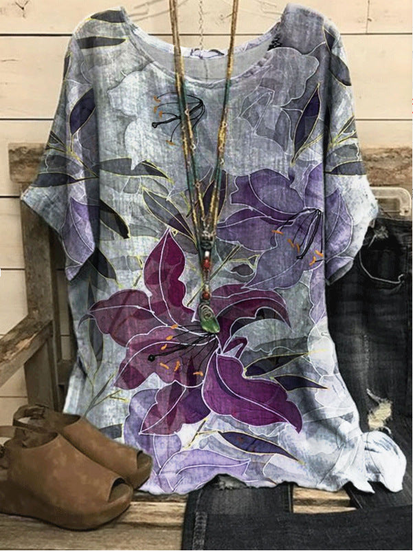 Women's Casual Loose Fashion Sleeve Elements Printed Blouses
