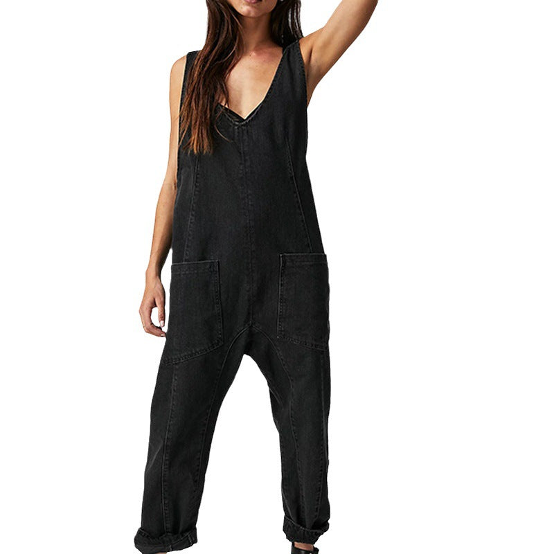 Pocket Sling Adjustable Strap Cowboy Siamese Jumpsuits