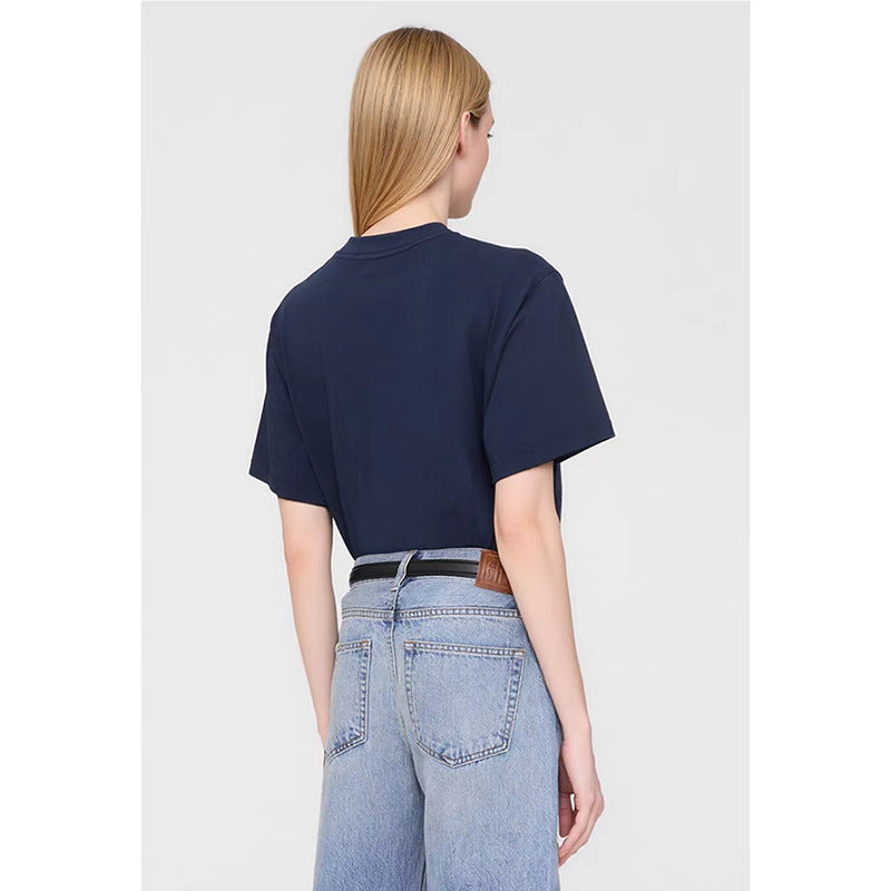 Women's North American Niche Classic Embroidery Navy Blue Cotton Blouses