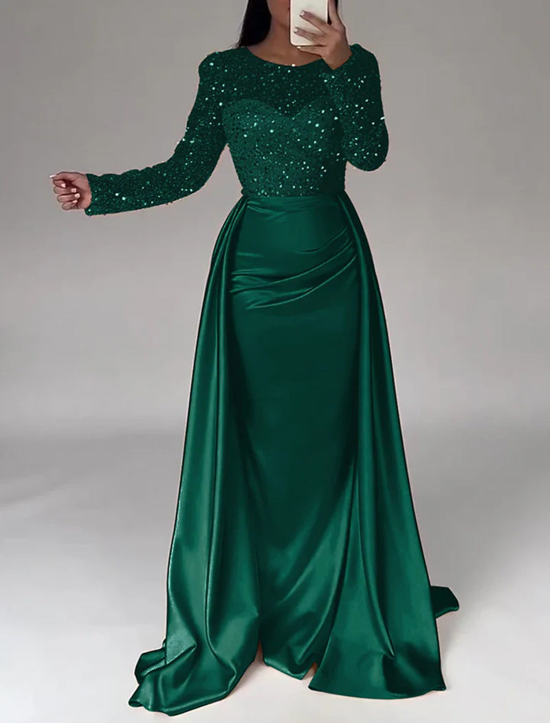 Women's Long-sleeved Elegant Host Temperament Queen Sequined Dresses