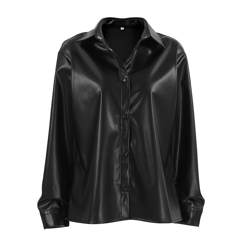 Women's Leather Loose Locomotive Style Black Fashion Jackets