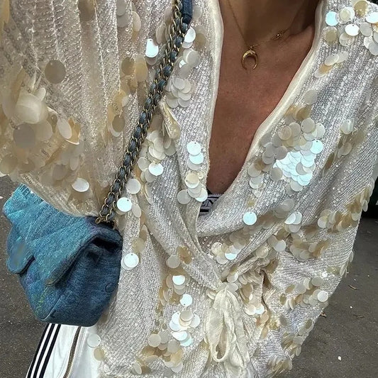 Women's Charming Fashionable Sequins Stitching Design Coats