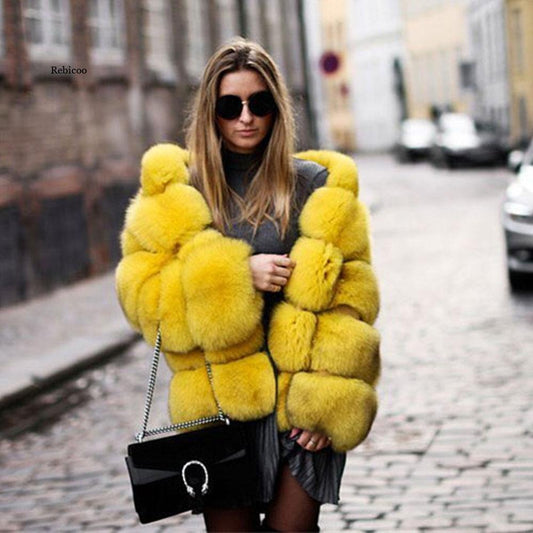 Fur With Hood Splicing Imitation Fox Coats