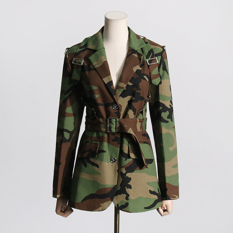 Women's Autumn Street Hipster Camouflage Printed Slimming Blazers
