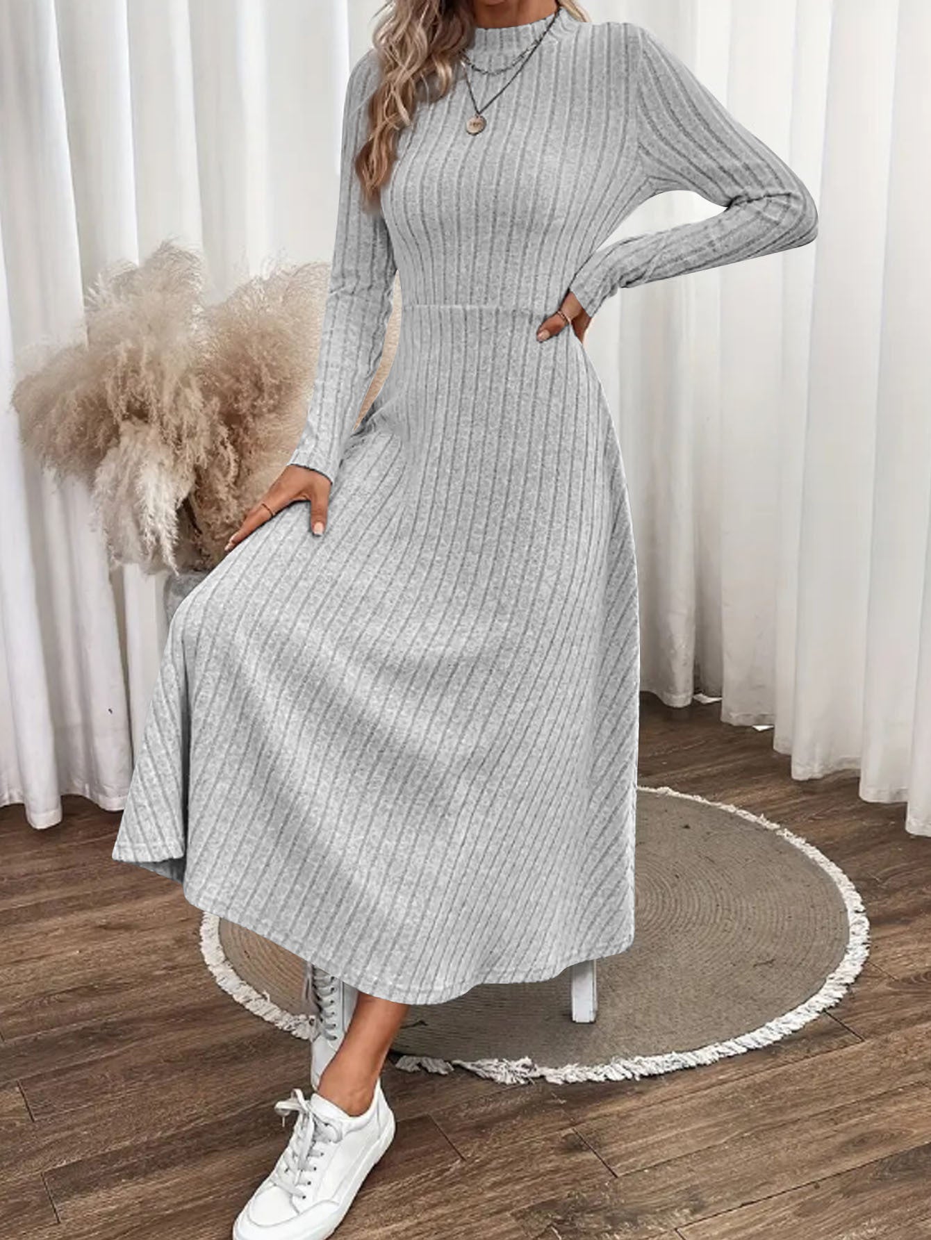 Women's Stripe Fashionable Elegant Solid Color Round Neck Dress