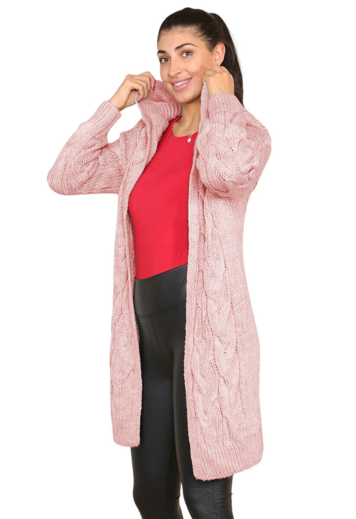 Women's Durable Solid Color Hooded Long Knitwear