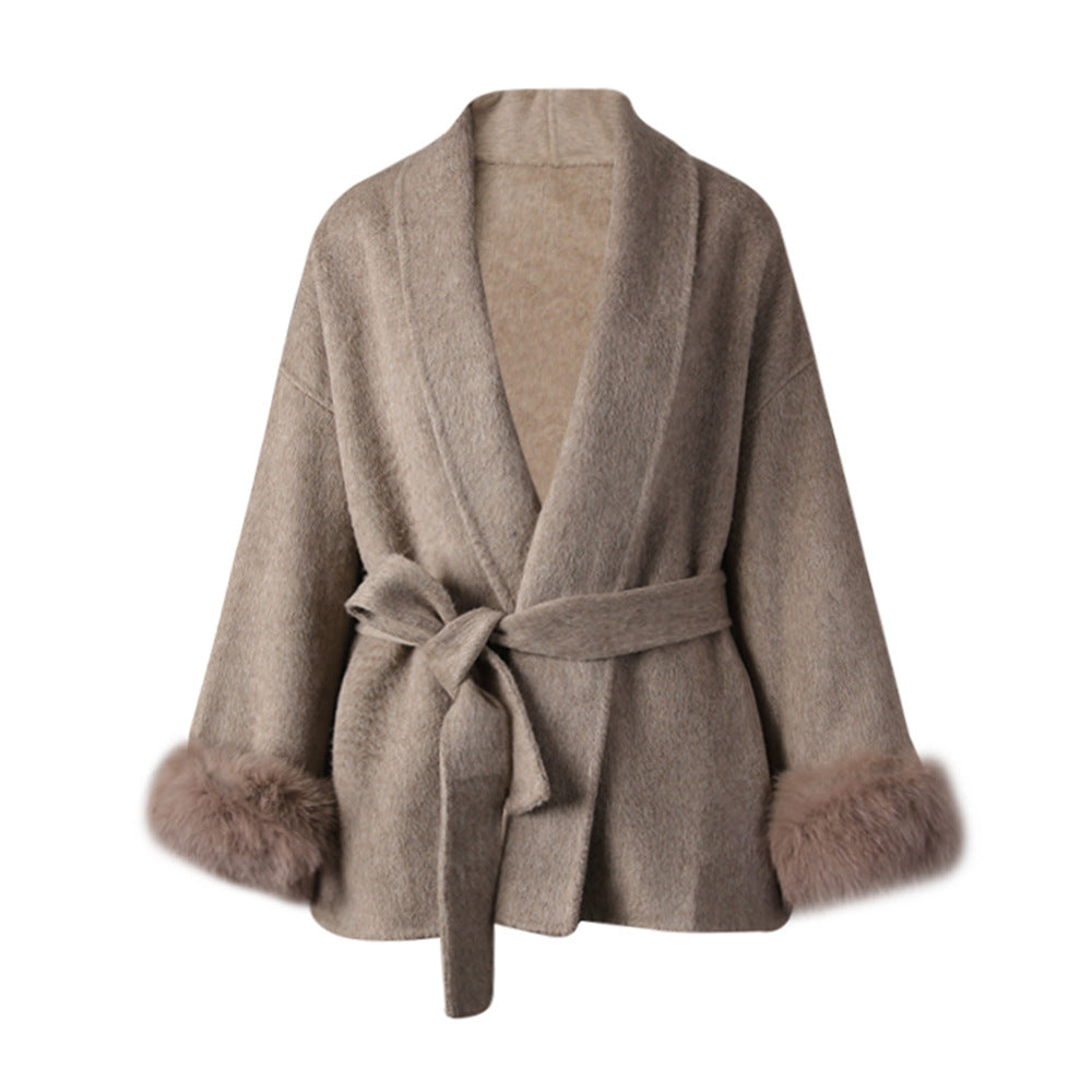 Women's Fox Fur Double-sided Wool Overcoat Winter Coats