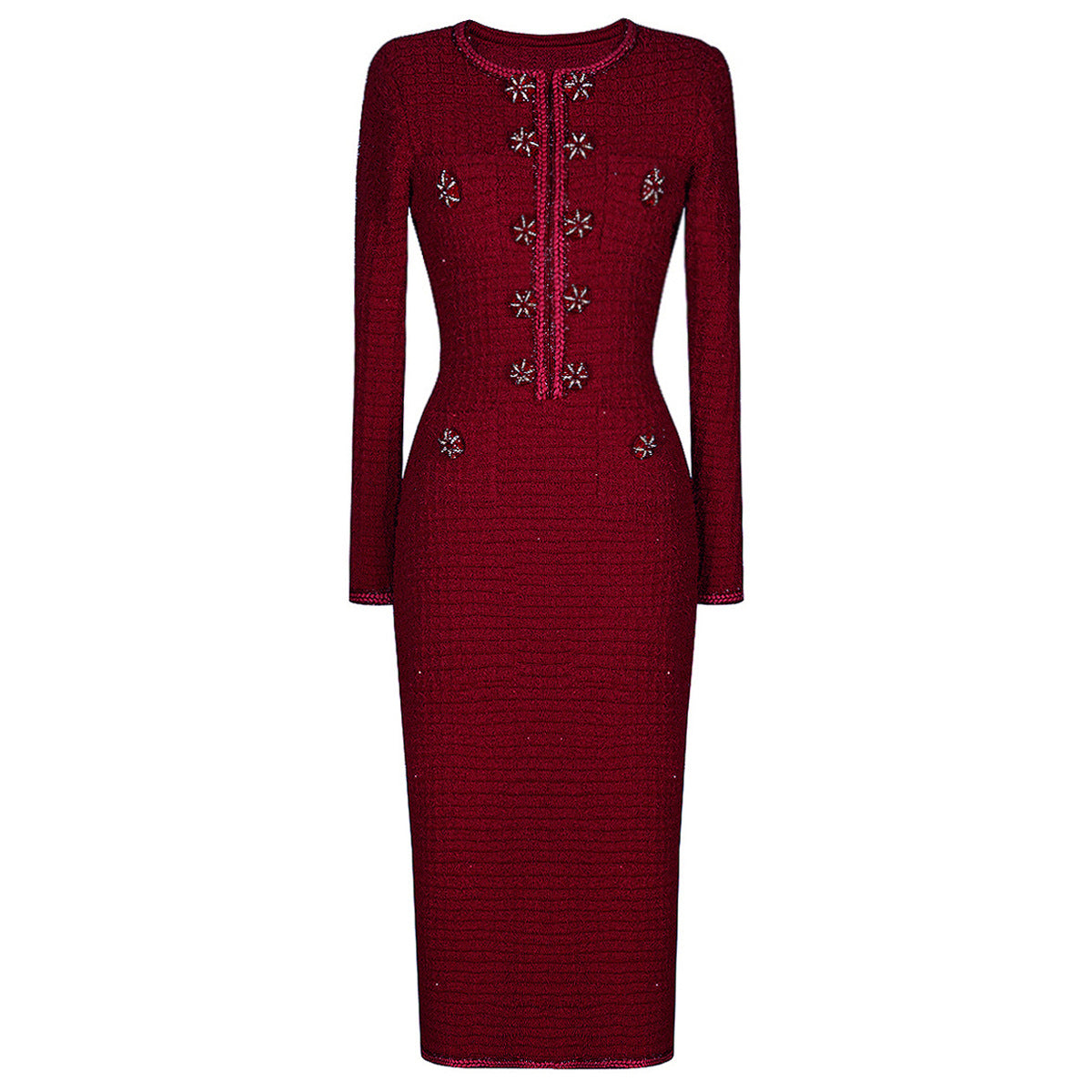Woolen Knitted Fabric Round Neck Slim Dresses