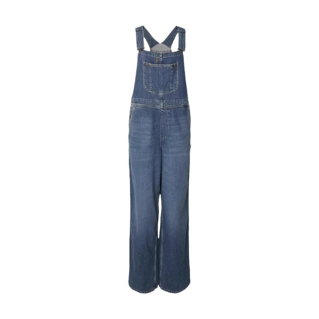 Women's Fashionable Casual Loose Denim Suspender Retro Jeans