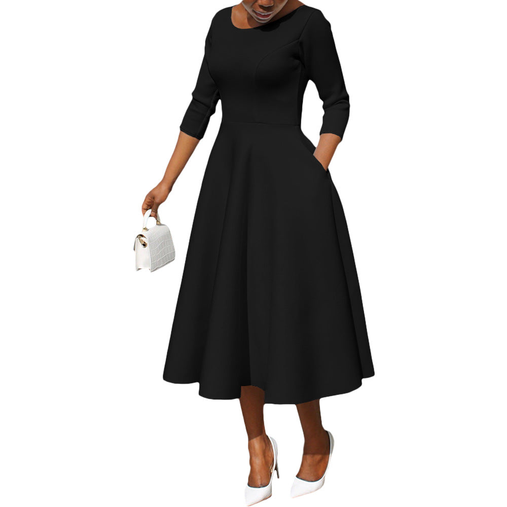 Women's Solid Color Pocket Large Swing Dress Dresses