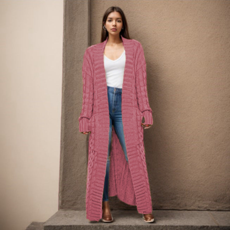 Women's Loose Knitted Pocket Long Thickened Sweaters
