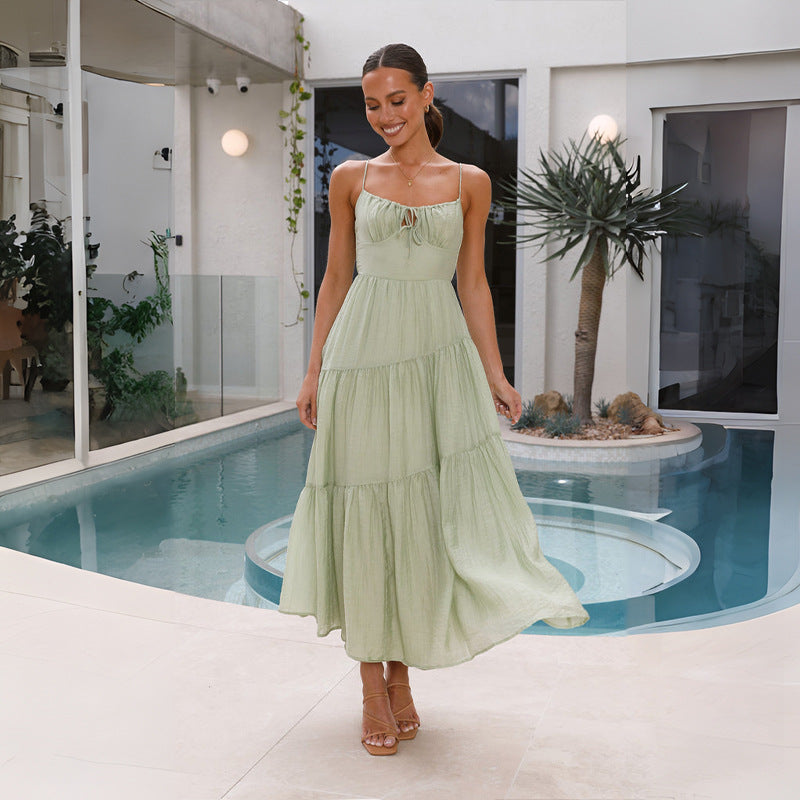 Women's Splicing Sling Long Backless Large Swing Dresses