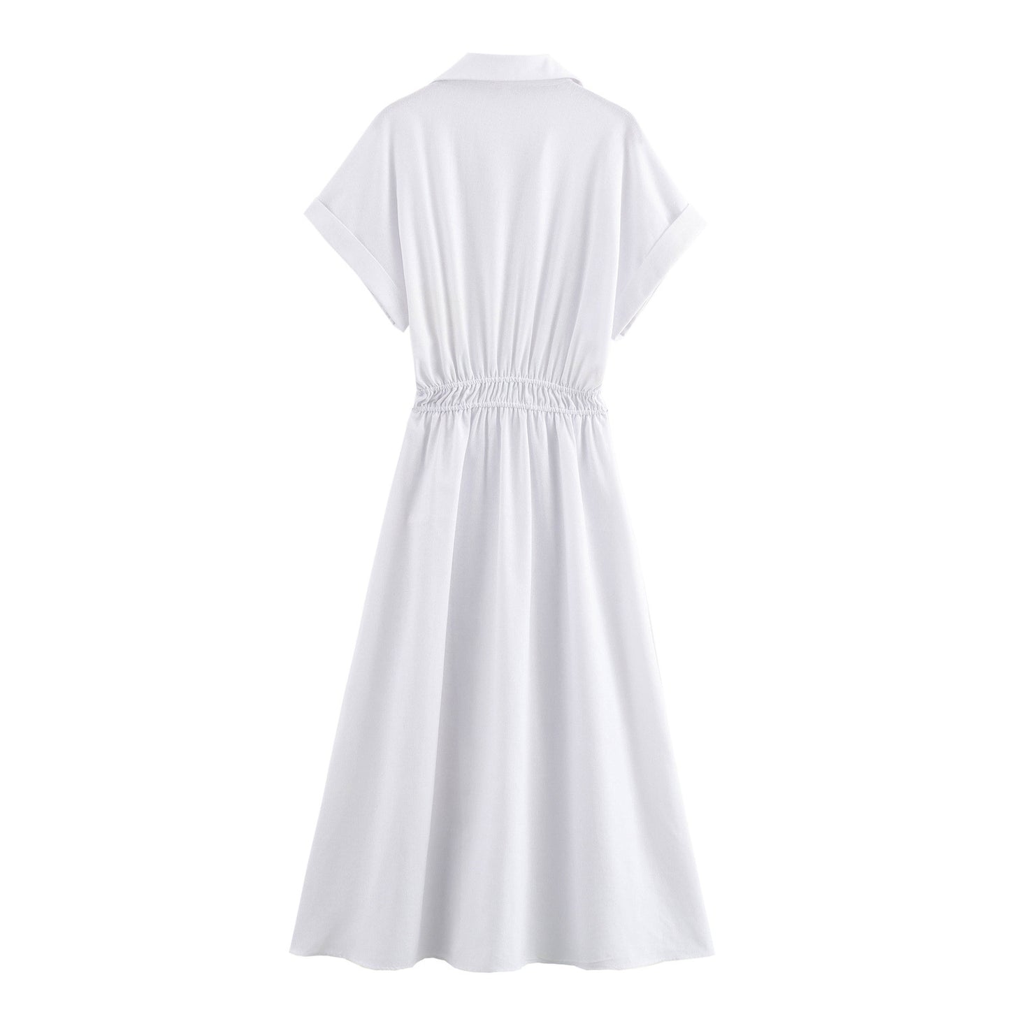 Casual Linen Blended Midi Shirt Dress Dresses