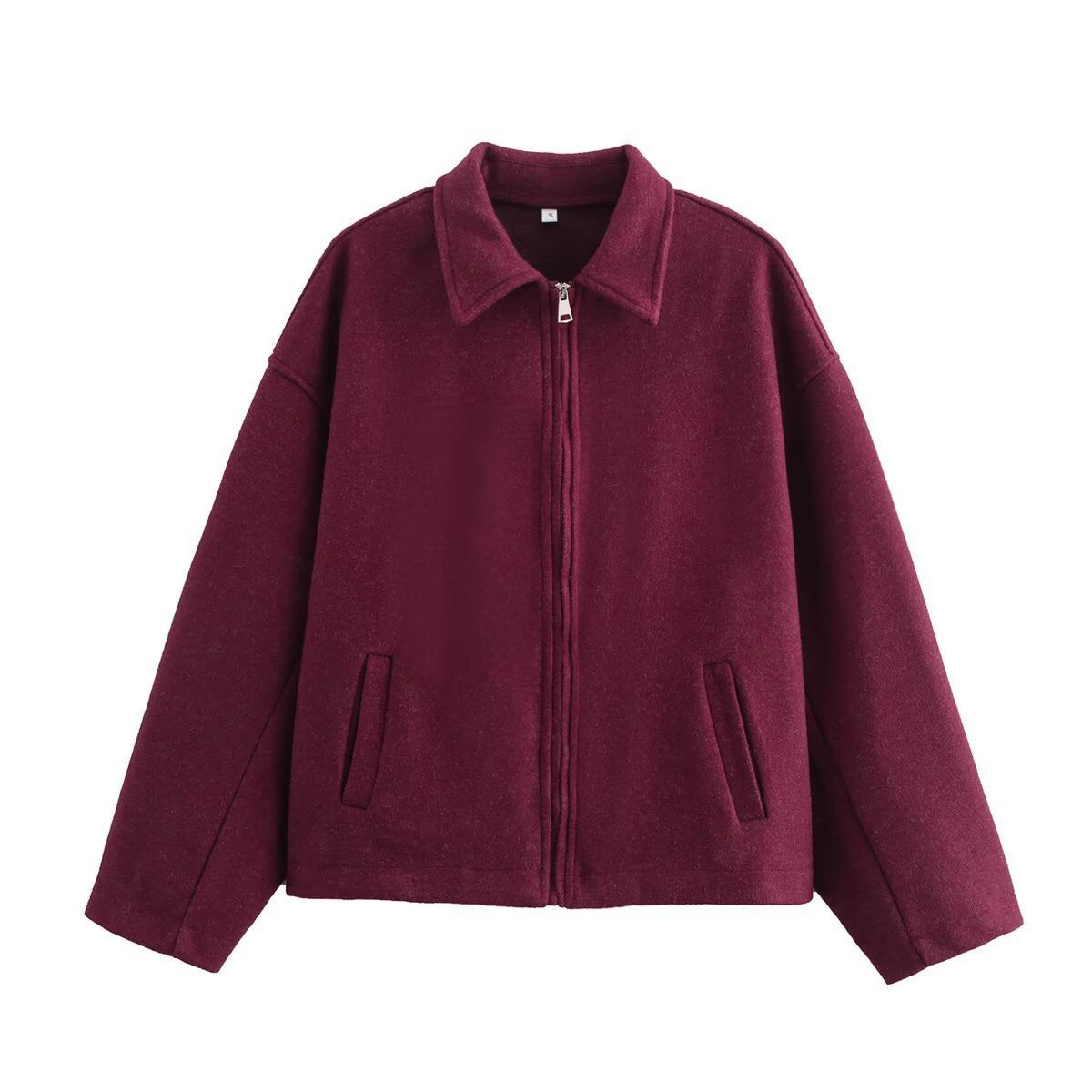 Women's Solid Color Wide Zipper Woolen Jackets