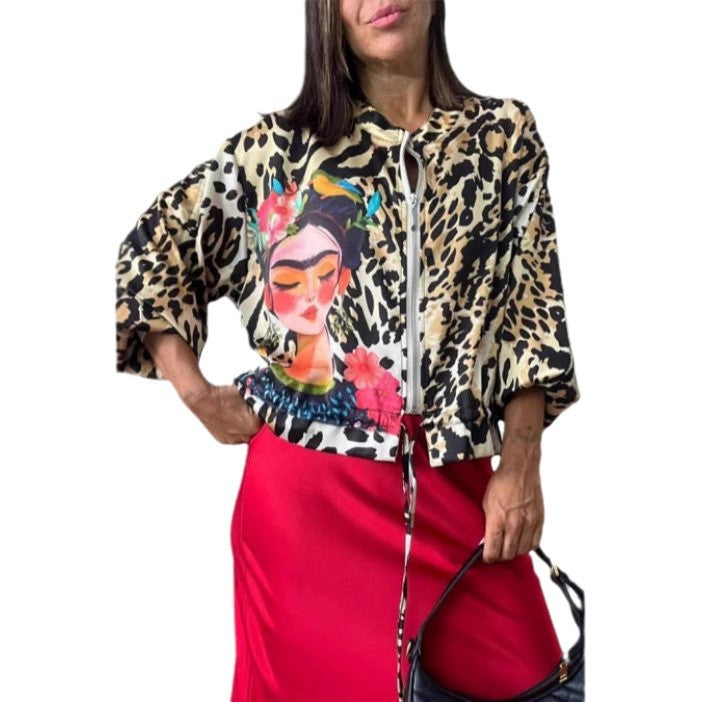 Women's Wear Autumn Leopard Animal Combination Printing Jackets