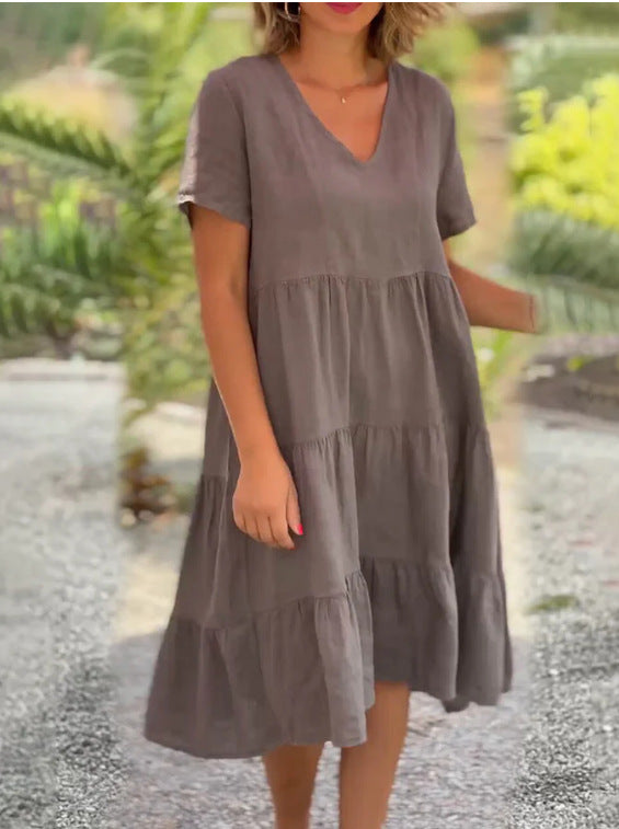 Women's Fresh Sweet Solid Color Wide Hem Dresses