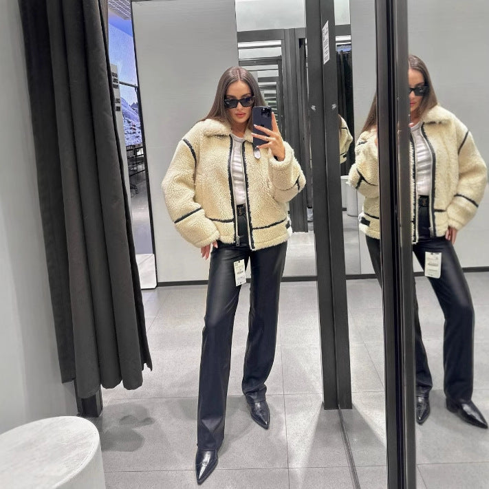 Women's Lamb Wool Motorcycle Fur Integrated Thickened Coats