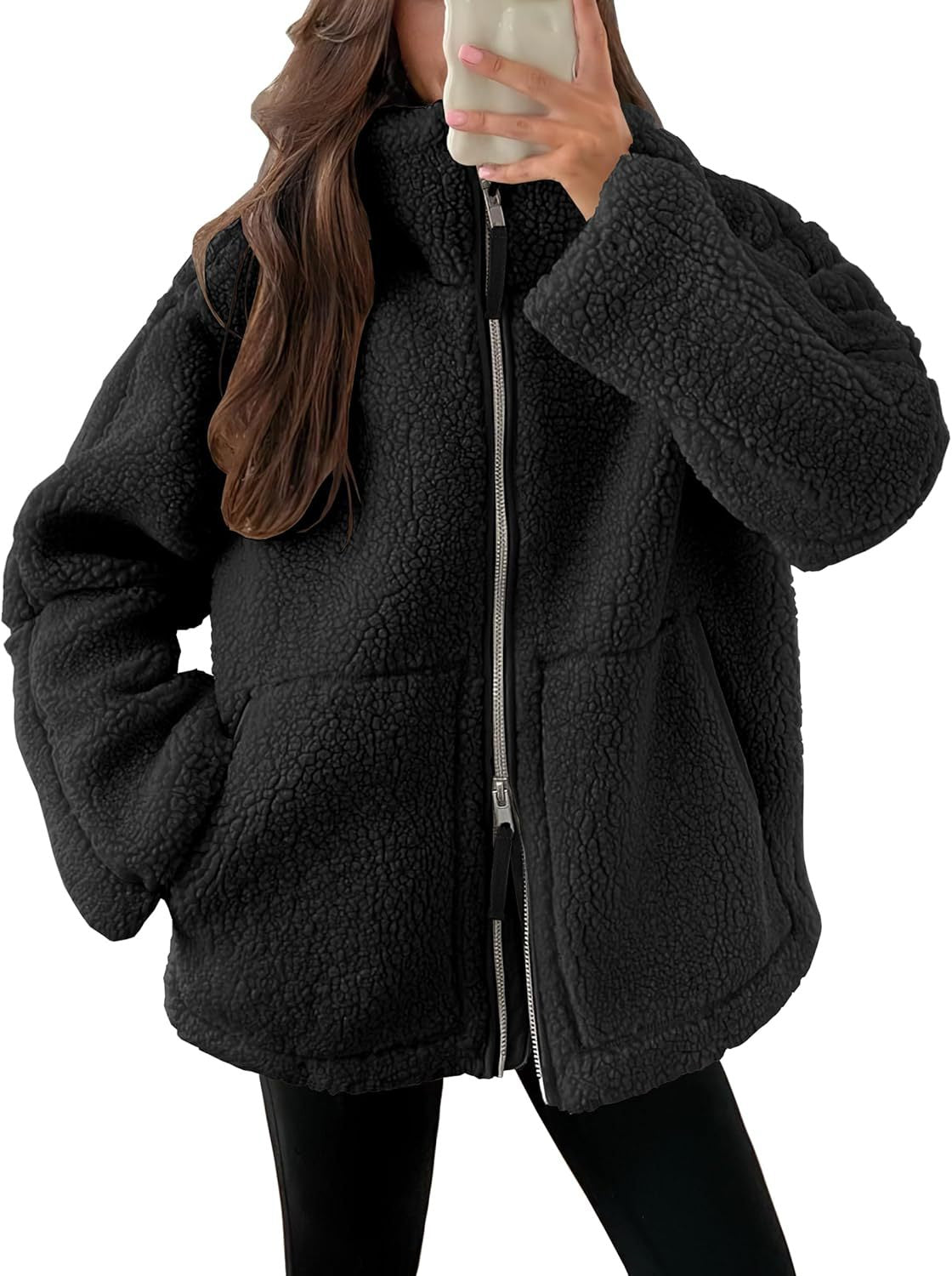 Women's Casual Long Sleeve Oversized Warm Double Zipper Sweaters