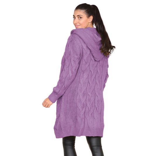 Women's Durable Solid Color Hooded Long Knitwear