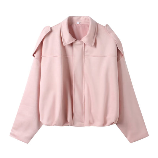 Women's Popular Suede Texture Lapel Bomber Jackets