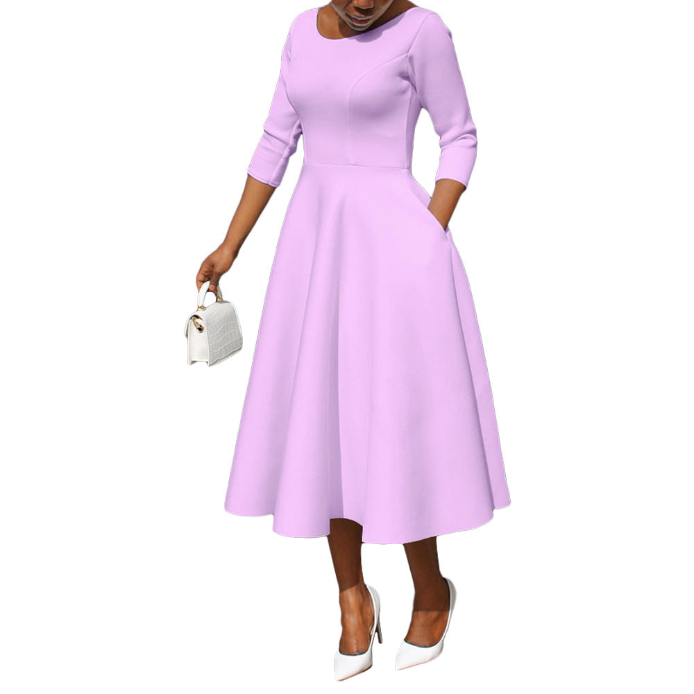 Women's Solid Color Pocket Large Swing Dress Dresses