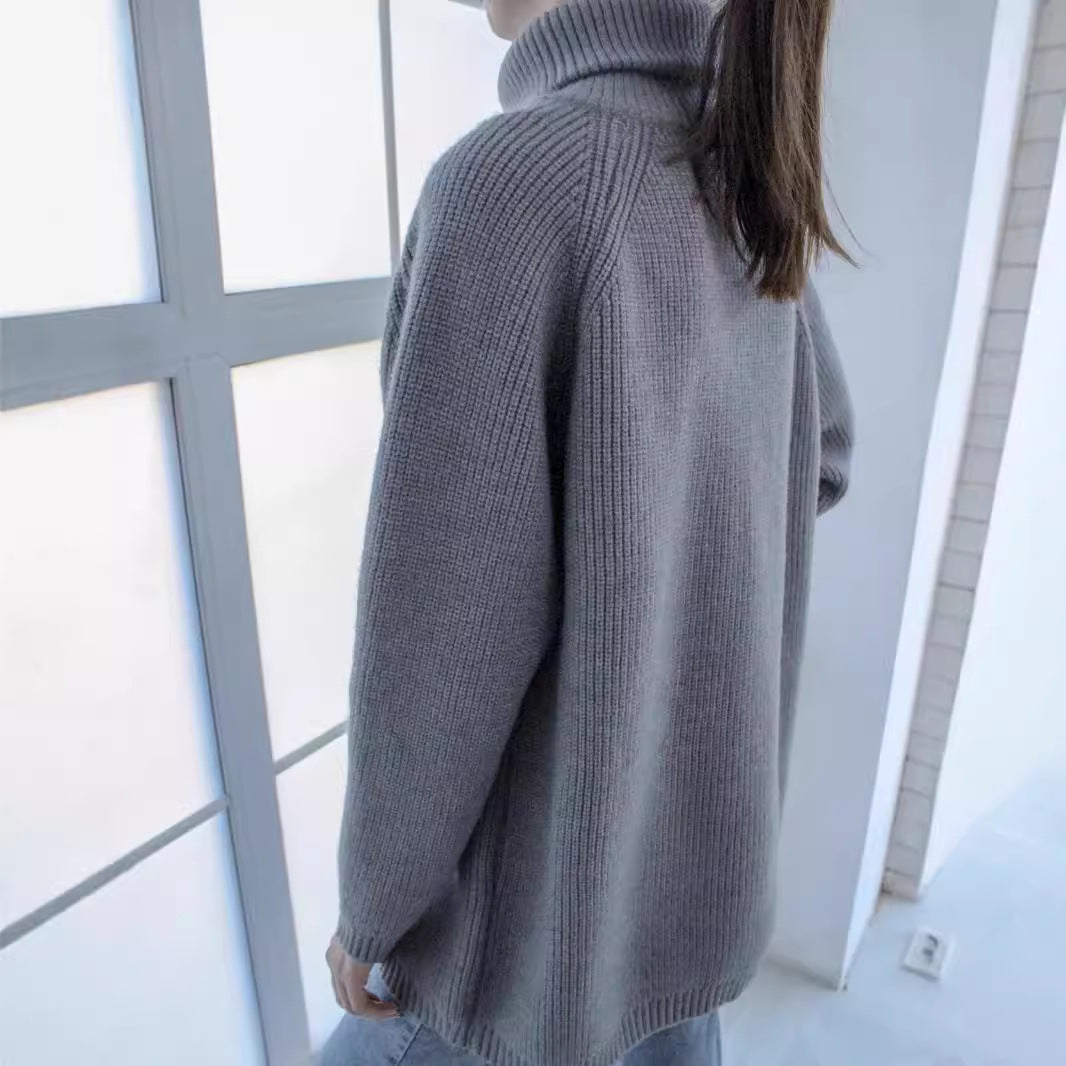 Turtleneck Zipper Sexy Loose Long Sleeve Thermal Outer Wear Knitwear