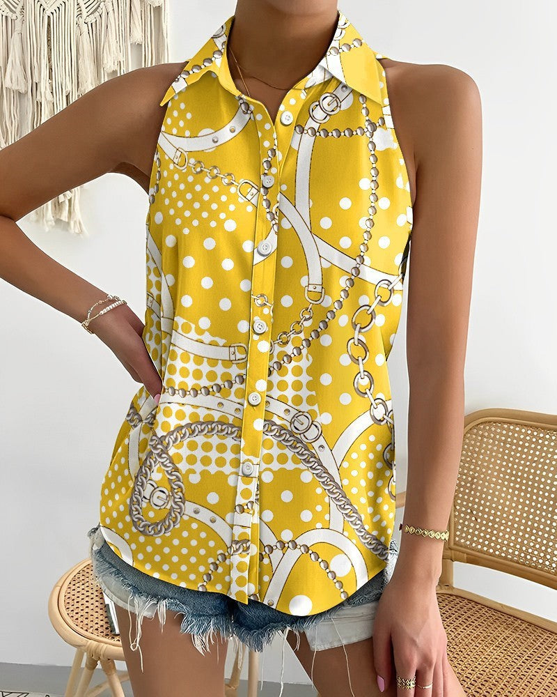 Women's Summer Casual Fashion Sleeveless Printed Shirt Blouses