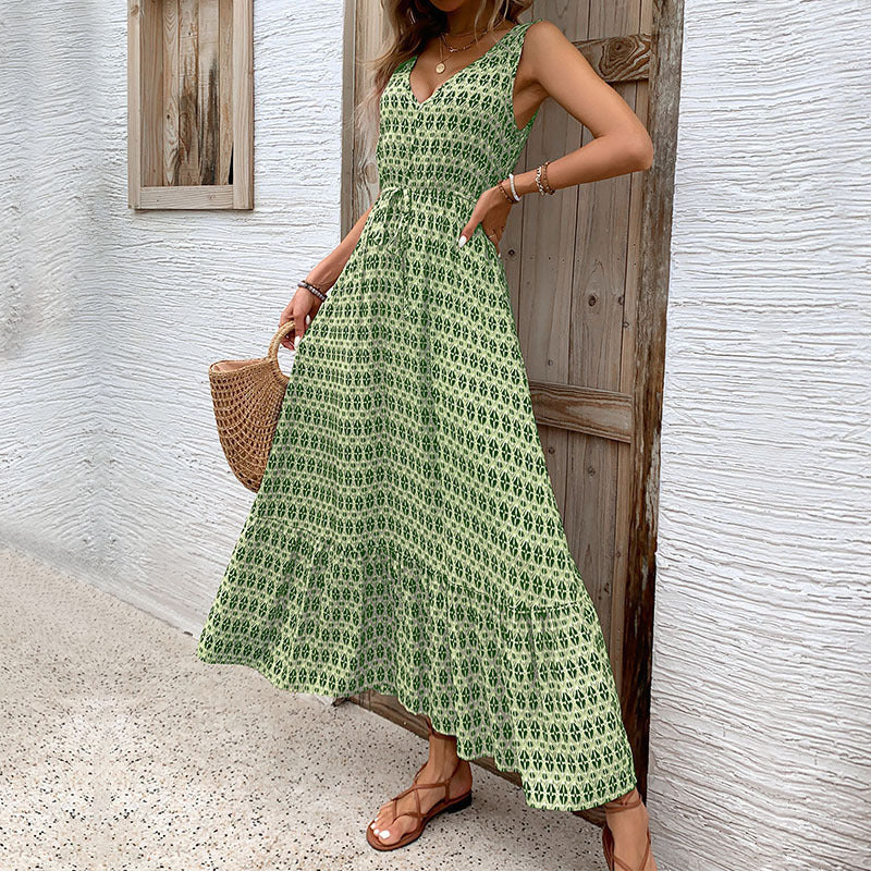 Women's Summer Rhombus Prints Sleeveless Dress Dresses